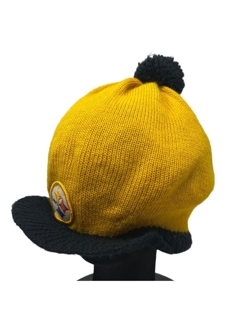 Pittsburgh Steelers Vintage Billed Knit Beanie Pom Hat 60s 70s NFL Sewn Logo